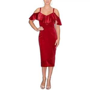 NWT Rachel Roy Red Cold Shoulder Ruffle Bodycon Midi Dress Size XL
